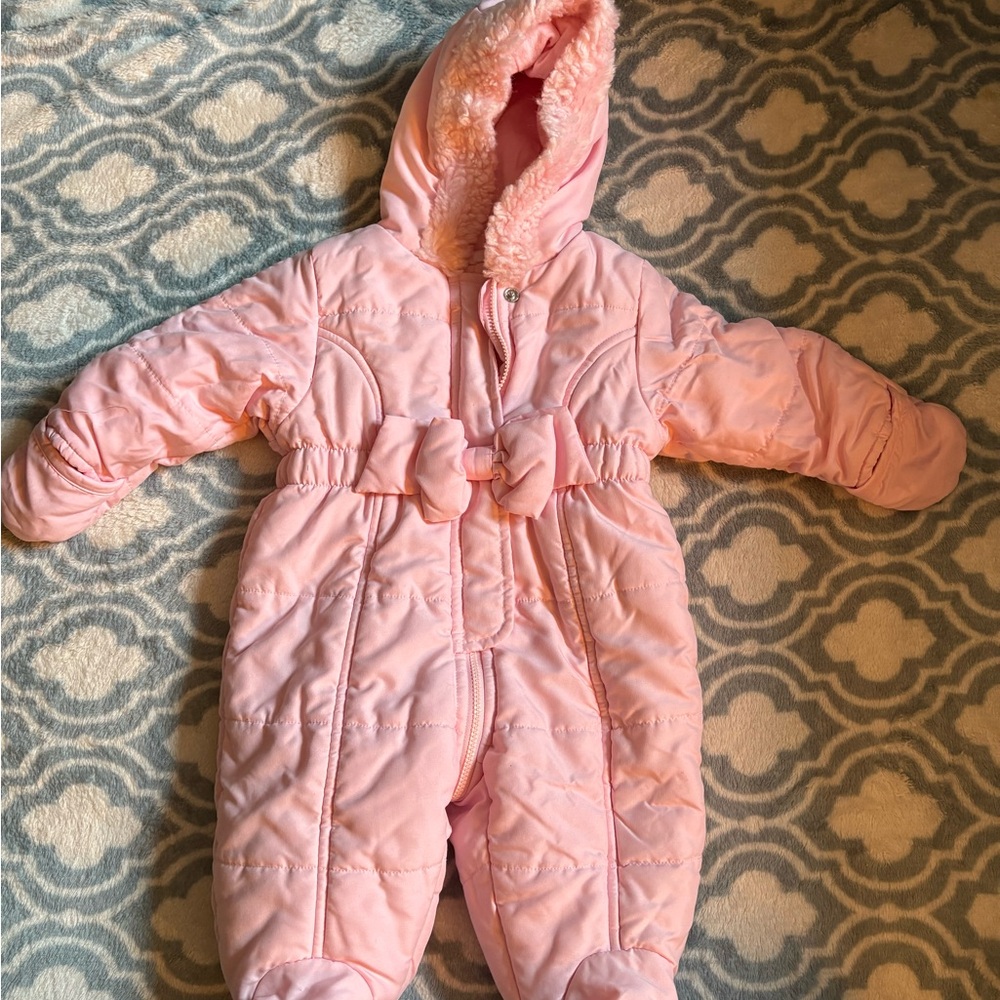 First Impressions Pink Quilted Baby Snowsuit Size 0-3 Months